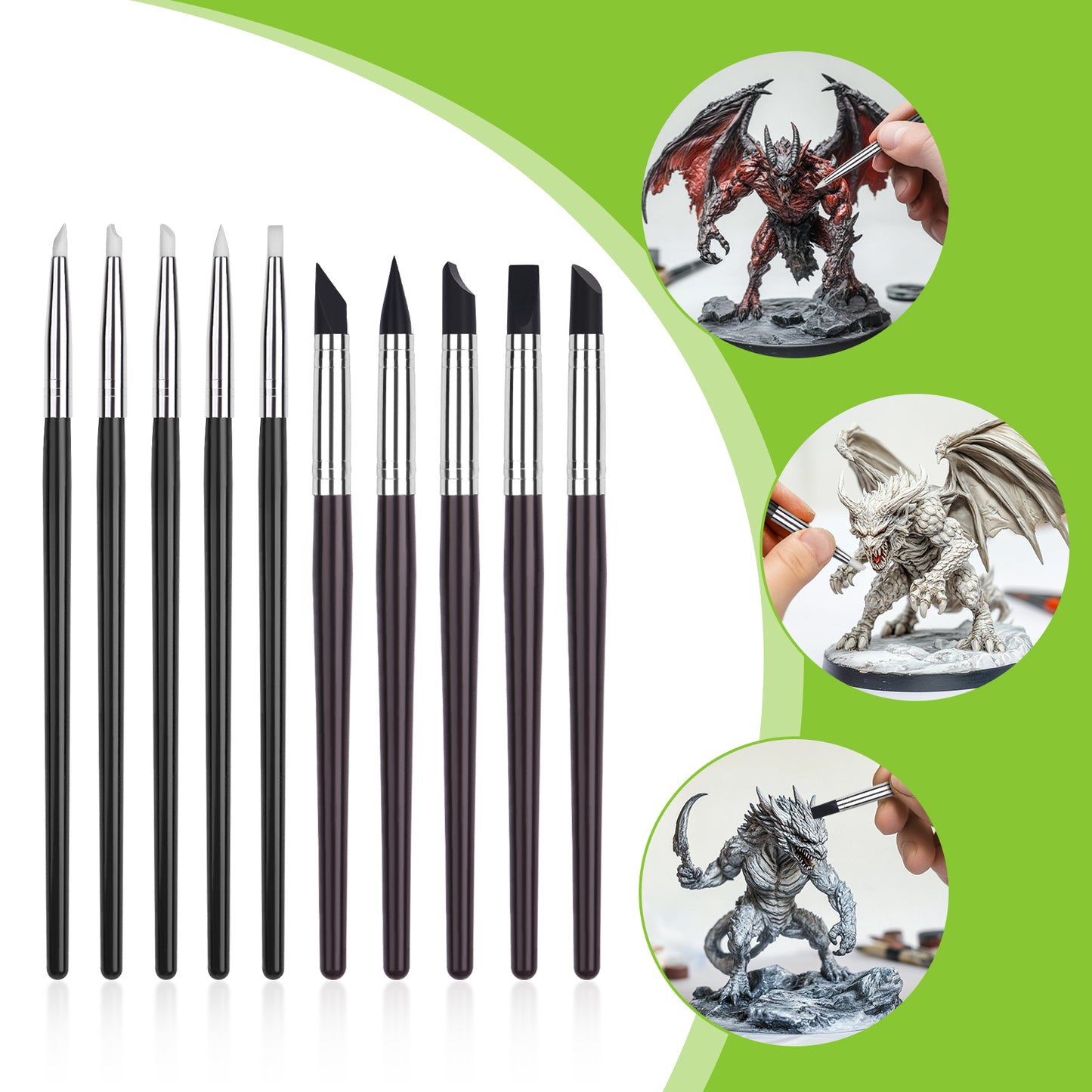Golden Maple Clay Shapers - Color Shapers Black Firm Clay Coloring Drawing Tool Set - 5pcs Silicone Tips, Clay Shapers, Pottery Painting Tools