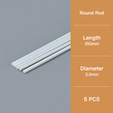 Five round model rods have a diameter of 2.0 mm and a length of 250 mm.