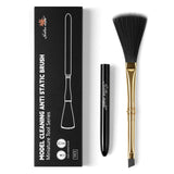 Golden Maple dual-head anti-static model cleaning brush shown with protective cap and box.