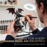 Dusting a winged dragon anime figurine with Golden Maple dual-head anti-static model cleaning brush.