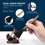 Dual-head design features large fan end for wide surfaces and small angled head for tight model grooves.