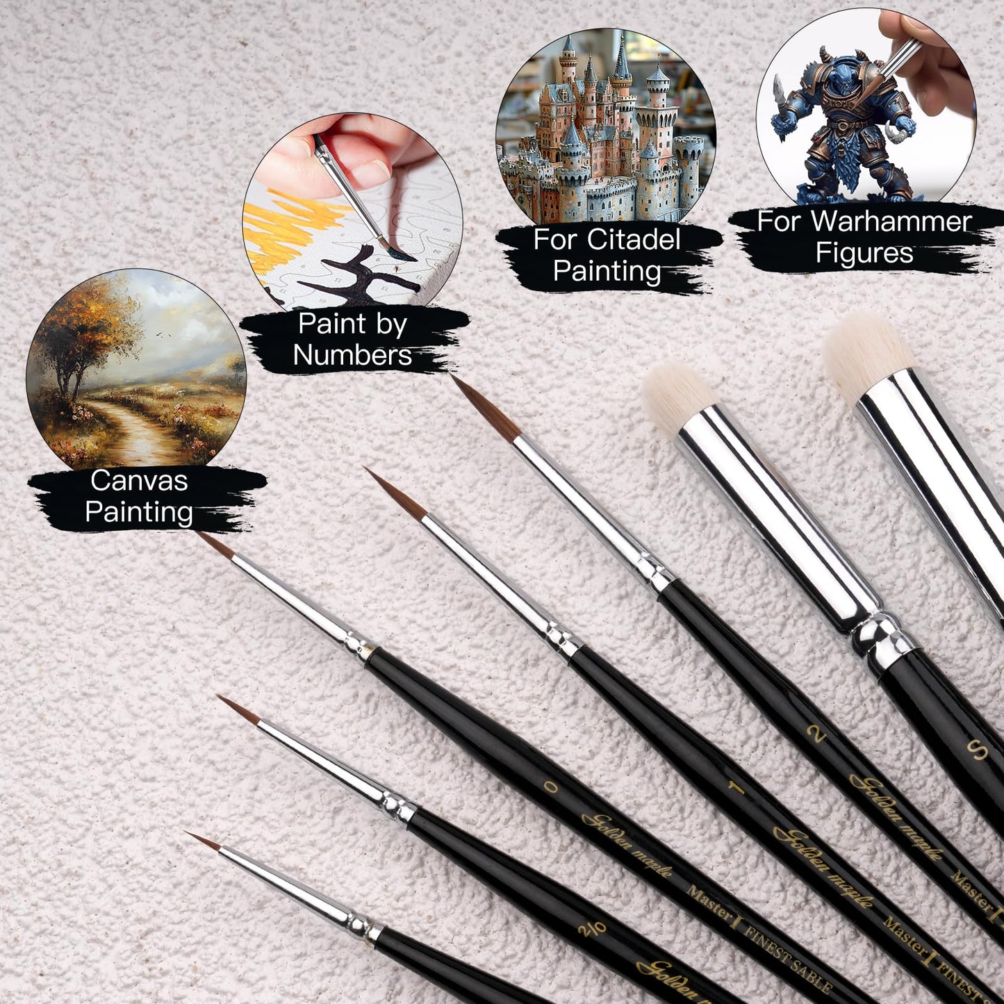 Golden Maple Master I: 7PCS Kolinsky Sable & Goat Hair Miniature Paint Brush Set