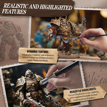 Miniature model painting dry brushes with Premium goat hair #6, dense bristle #5, domed #4 for large & medium models.