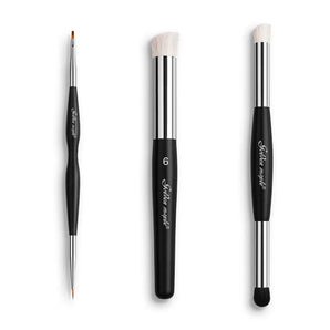 Double-Headed Nylon Detail Paint Brush & Goat Hair Dry Brush - 3pcs/set
