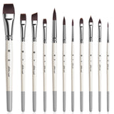 11pcs Synthetic paint brush set: flat, angled, round, filbert, detail brushes for watercolor, oil, acrylic art projects.