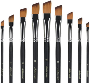 Arce de oro 9 unids/set punta oblicua pelo de nylon mango largo en ángulo pinceles conjunto (B00001-XTGM)