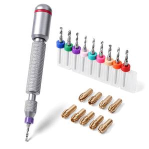 Hand Drill Set for Miniature Painting — Pin Vise with 10 Bits & 10 Collets, Ideal for Models & 3D Prints