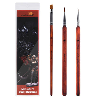 Golden Maple Miniature Paint Brush Set: Angled, Detail & Fine Point Kolinsky Sable Brushes (0, 1, 4/0) for models.