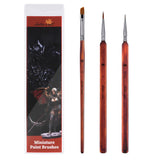 Golden Maple Miniature Paint Brush Set: Angled, Detail & Fine Point Kolinsky Sable Brushes (0, 1, 4/0) for models.