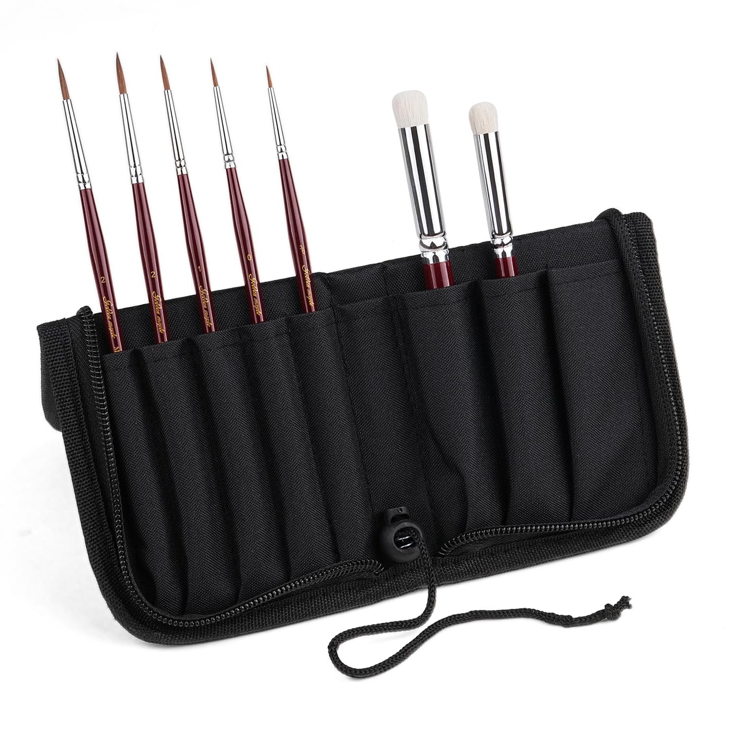 Golden Maple Master I: 5PCS Kolinsky Sable & 2PCS Goat Hair Miniature Paint Brush Set