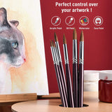 Kolinsky Sable Detail Brushes set used for cat watercolor painting, suitable for acrylic, oil, and face paint.