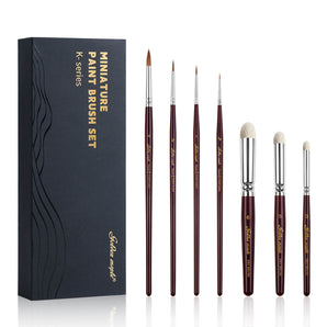 Master I: 2/0, 1, 2, 4 Kolinsky Sable Detail Brush & 3, 5, 6 Goat Hair Dry Brush - 7pcs/set
