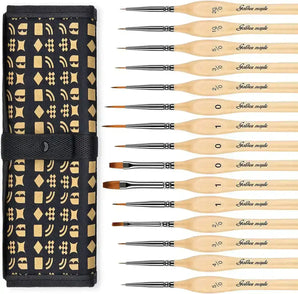 Arce dorado 15pcs Micro detalle Pincel Set Pincel plano Pincel liner Pincel Redondo Pincel (Goldenmaple-15pcs)