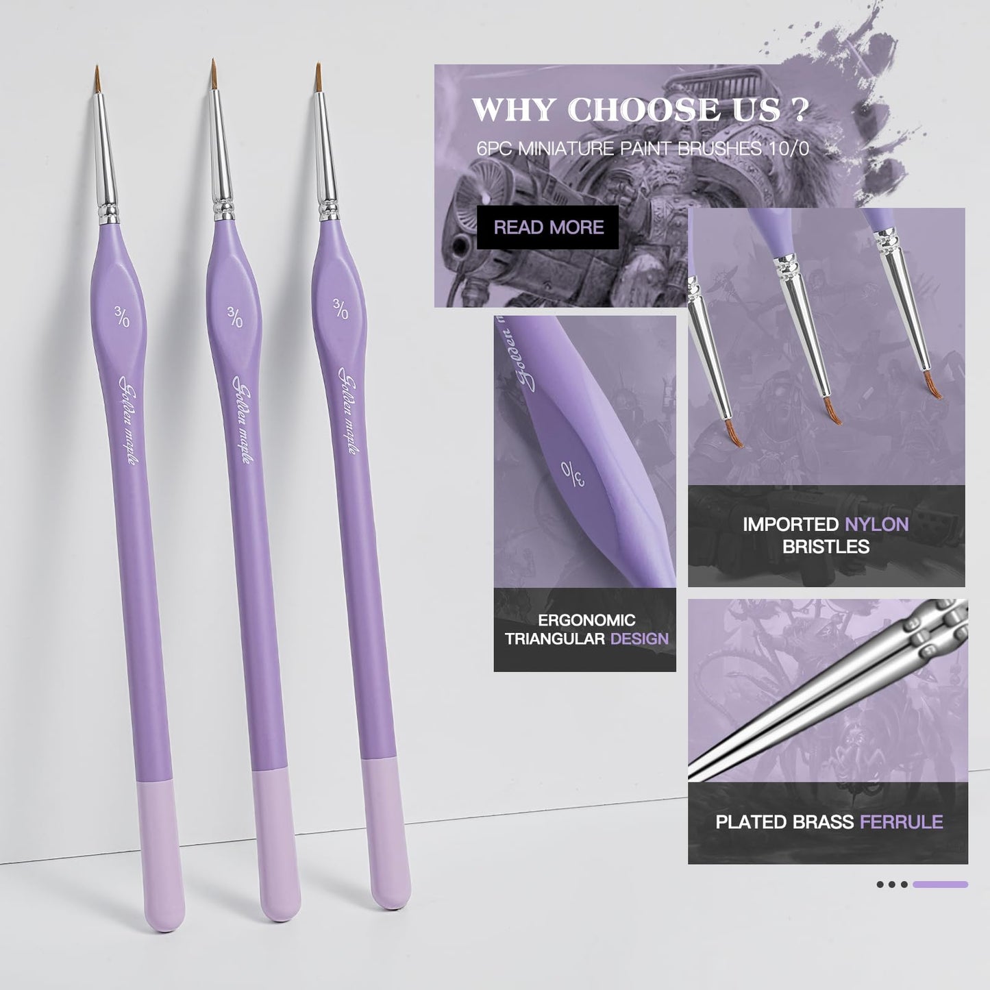 6PCS 3/0 Ultra Fine Tip Miniature Brush Set