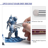 2PCS Premium Goat Hair Drybrush set with ergonomic handles, used for weathering and texturing armored miniatures.
