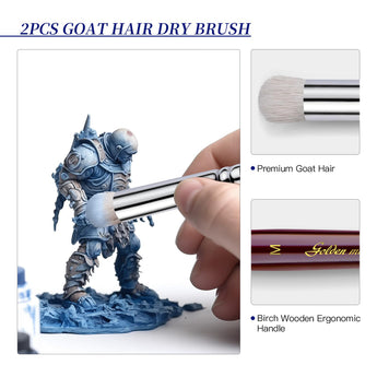 2PCS Premium Goat Hair Drybrush set with ergonomic handles, used for weathering and texturing armored miniatures.