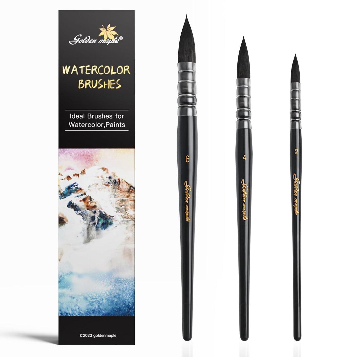 Golden Maple Synthetic Squirrel Hair Watercolor Mop Brush Set