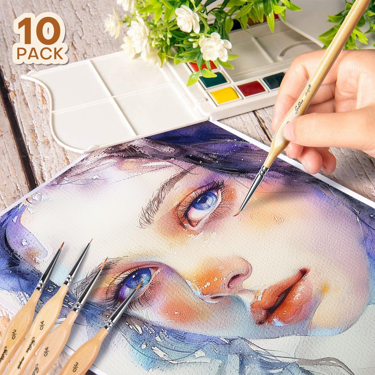 10PCS Detail Paint Brushes Flat Angle Filbert Fine Detail Brush Set