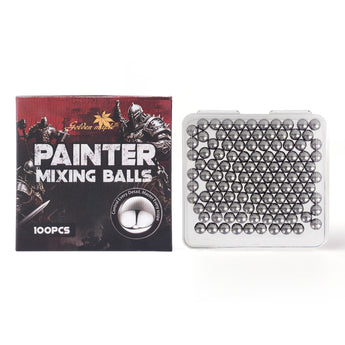 Stainless steel paint mixing ball and packaging box.