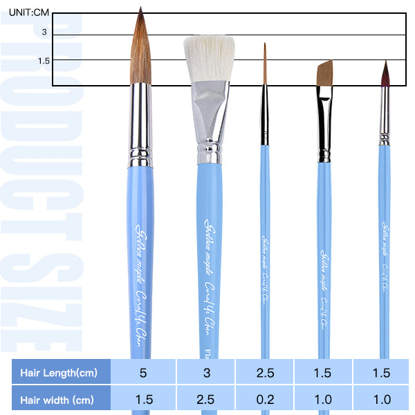 Goldenmaple & Coral Ye 6pcs Professional Watercolor Mixing Brush Set ( Coral-set )