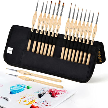 GoldenMaple Synthetic Nylon Detail Miniature Paint Brush Set for Professional Artists & Beginners in Travel Pocket Case.