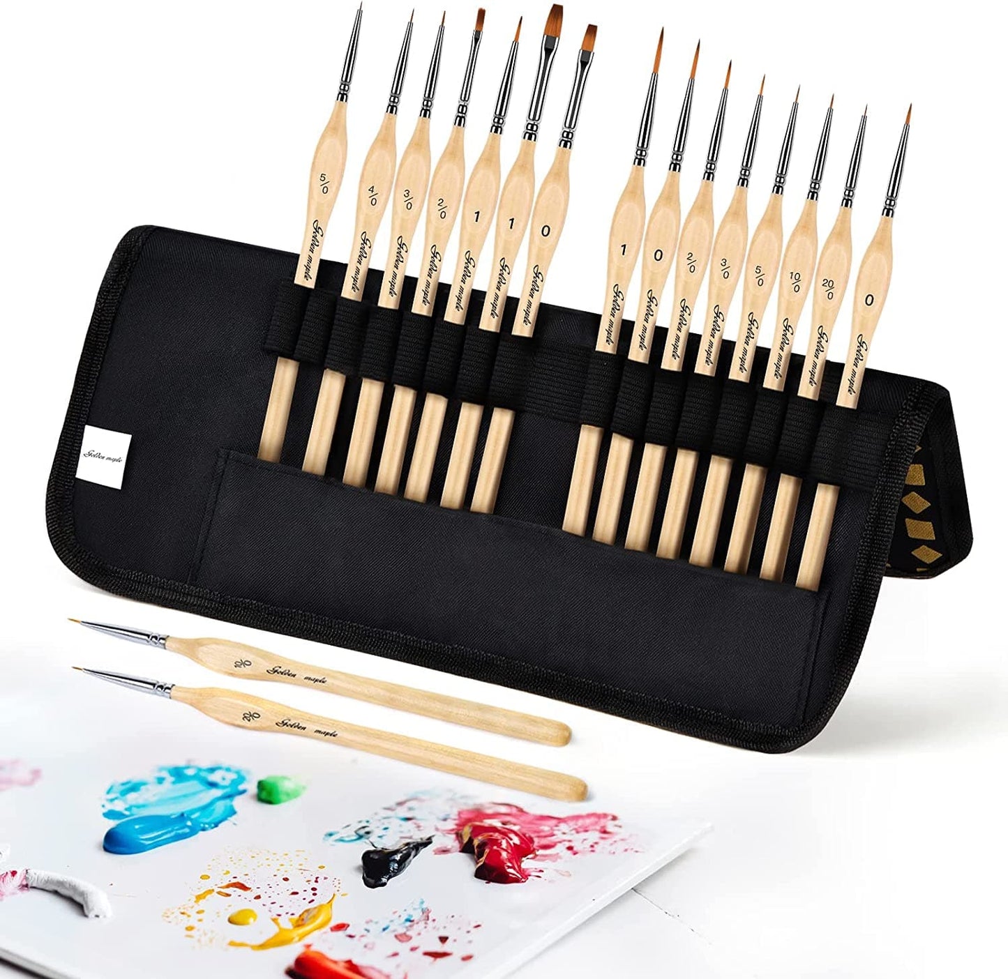 Maple emas Set kuas cat Detail mikro, kuas garis Kuas Bulat (Goldenmaple-15pcs) 15 buah