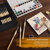 GoldenMaple 15pcs fine detail paint brush set, complete sizes 5/0 to 20, ergonomic wooden handle, comes with storage pouch.