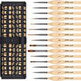 GoldenMaple Synthetic Miniature Paint Brush Set in Pocket case. Fine Watercolor, Acrylic, Oil Brushes for Artists & Beginners.