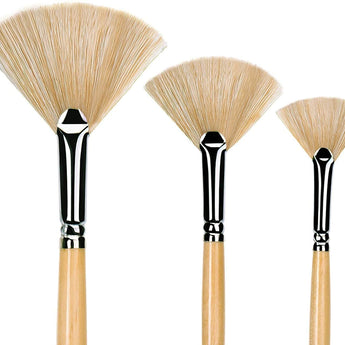 Hog Bristle Fan Paint Brush, also known as China or Chungking bristle, with stiff, strong natural bristles & wooden handle.