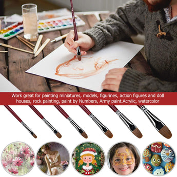 Versatile set of Sable Filbert Brushes for miniatures, models, figurines, face paint & rock painting. For Beginners & Pros.
