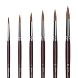 Golden Maple Kolinsky Sable Watercolor Detail Brush Set, sizes 2, 4, 6, 8, 10, 12, ideal for professional artists.