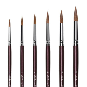 Golden Maple Kolinsky Sable Watercolor Detail Brush Set, sizes 2, 4, 6, 8, 10, 12, ideal for professional artists.