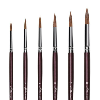 Golden Maple Kolinsky Sable Watercolor Detail Brush Set, sizes 2, 4, 6, 8, 10, 12, ideal for professional artists.