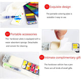 Portable travel watercolor paint set, compact exquisite design, detachable sponge, built-in water brush, easy to clean & carry.
