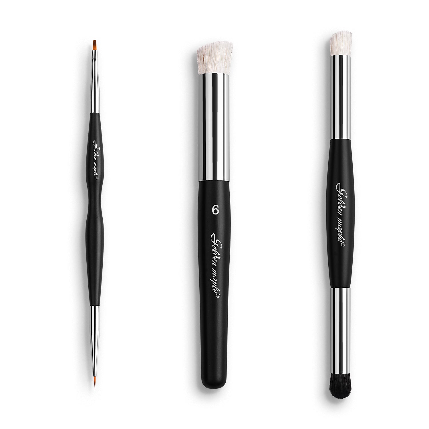 Double Headed Nylon Detail Paint Brush & Goat Hair Dry Brush 3pcs set