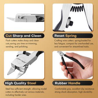 High-quality steel single-blade nippers can cut sharply and cleanly, feature a reset spring, and are equipped with rubber handles.