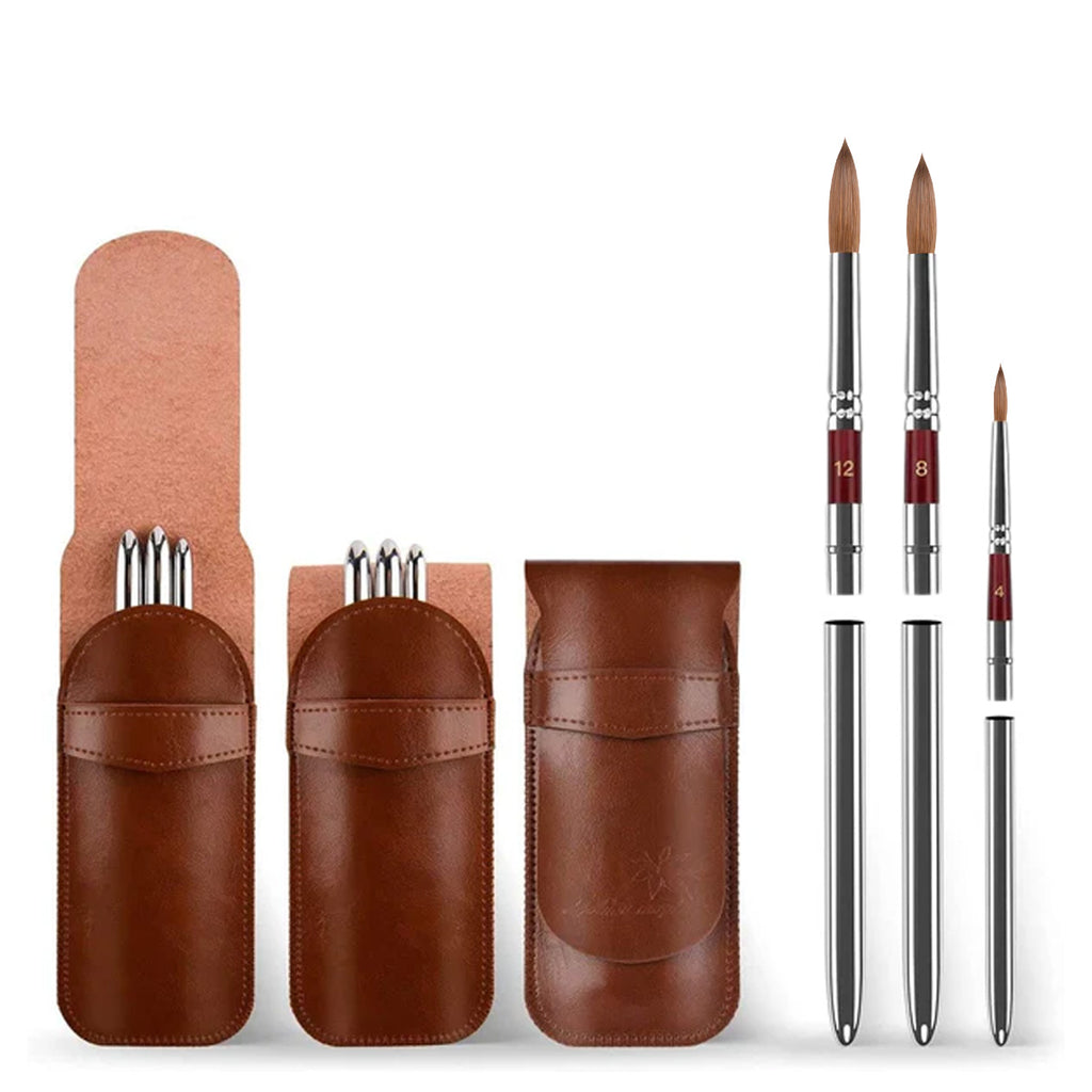 Golden Maple Watercolour Travel Paint Brushes, 3PCS Round Pointed Tip with Leatherette Carry Case for Painting