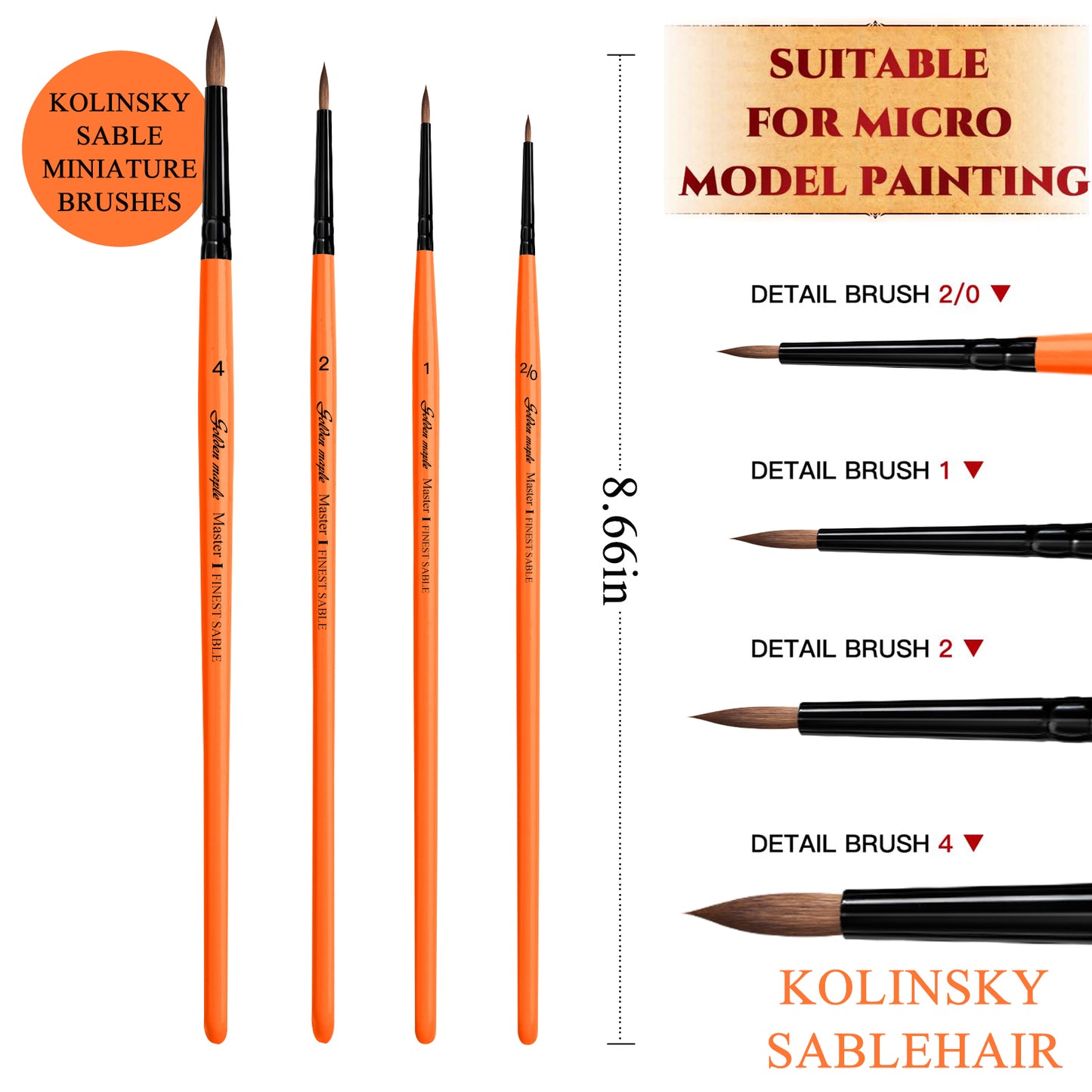 Golden Maple Master I: 7PCS Kolinsky Sable & Goat Hair Miniature Paint Brush Set