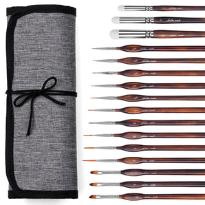 Nylon 15pcs Spot, Liner, Detail, Flat Detail Paint Brush & 3pcs Goat Hair Dry Brush Miniature Brush - 18pcs/set