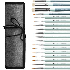 Nylon Round, Flat 15pcs Detail Paint Brush & 3pcs Goat Hair Dry Brush Miniature Brush - 18pcs/set
