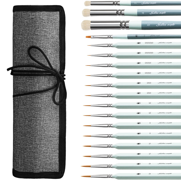 Nylon Round, Flat 15pcs Detail Paint Brush & 3pcs Goat Hair Dry Brush Miniature Brush - 18pcs/set