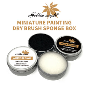 Miniature Painting Dry Brush Sponge Box with white soft sponge for paint adjustment & black firm sponge for quick brushcleaning.