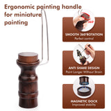 Ergonomic miniature painting handle features: smooth 360° rotation, anti-shake design, and magnetic dock for stability.