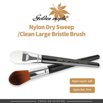 Golden Maple Nylon Dry Sweep brushes: soft round & firm flat large bristle brushes for hobbyists.