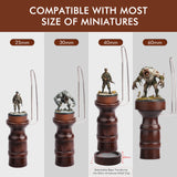 Miniature painting handle compatible with 25mm, 30mm, 40mm, 60mm figures; detachable base for larger models.
