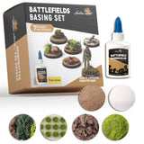 The miniature battlefield scene model kit include glue, battlefield grass, swamp bushes, shrubs, battlefield terrain, battlefield snow, and battlefield rocks.