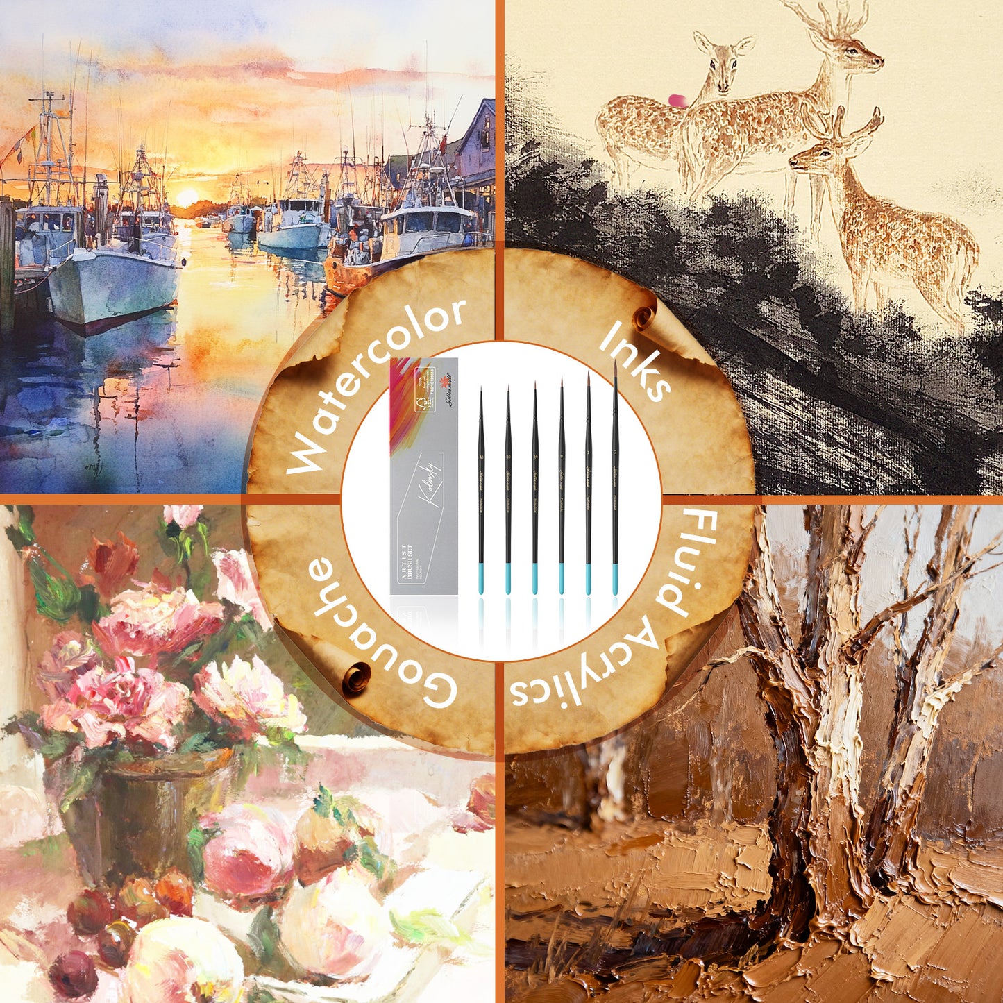 Golden Maple 6 PCS Kolinsky Sable Miniature Detail Brushes Set