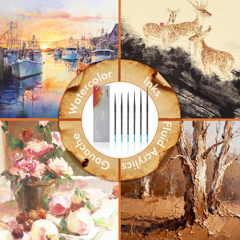 Kolinsky sable brushes are suitable for watercolor, gouache, ink, and acrylic.