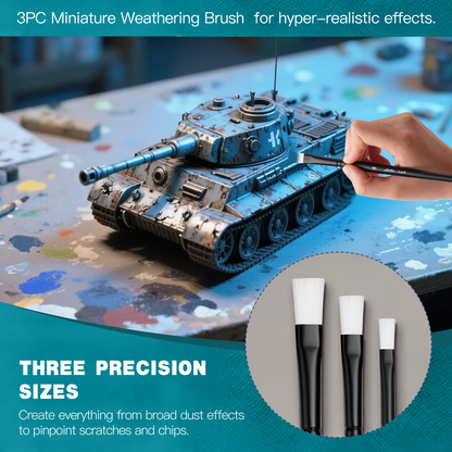 Golden Maple Weathering Flat Synthetic Brush set ,3 Sizes Weathering   Brushes, Multipurpose, for Advanced & Professional Art, Tabletop & Wargames Miniature Watercolor Oil Painting