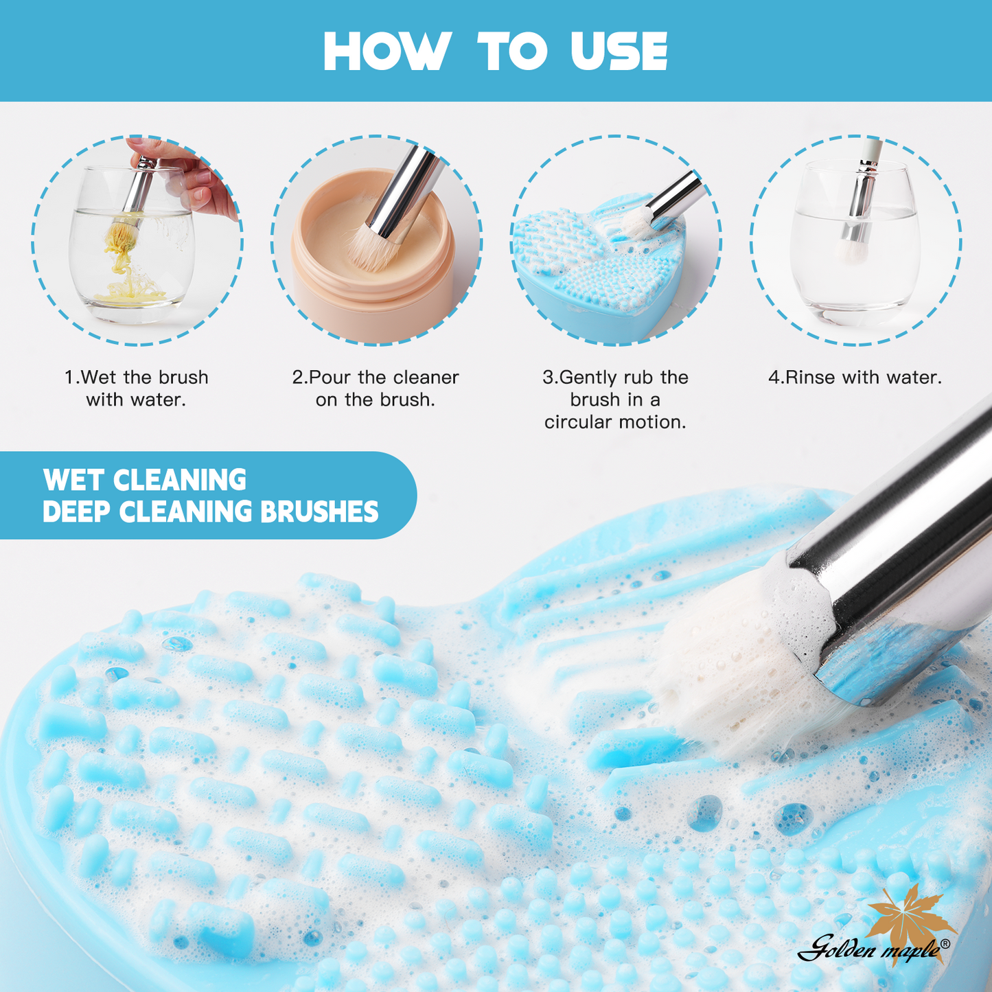 Golden Maple Brush Cleansing Brush Cleaner,Soft Silicone Washing Scrubber,Heart shaped Scrub for Cosmetic Makeup Brush Cleaning Mat
